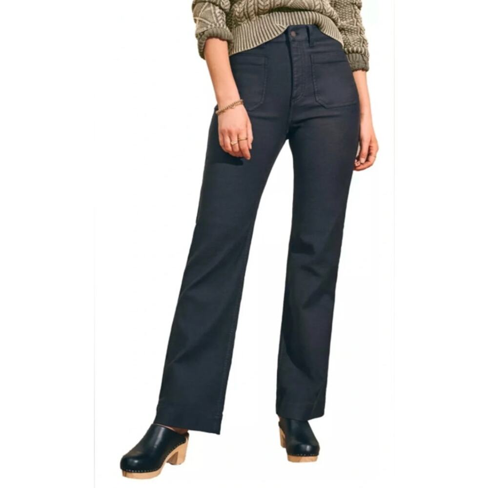 Faherty Stretch Terry Patch Pocket Pants High Rise Wide Leg Washed Black - Picture 13 of 13